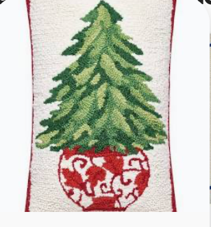 Pillow Red Chinoiserie tree hooked pillow