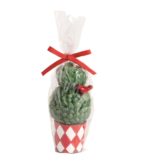 Topiary candle with red cardinal