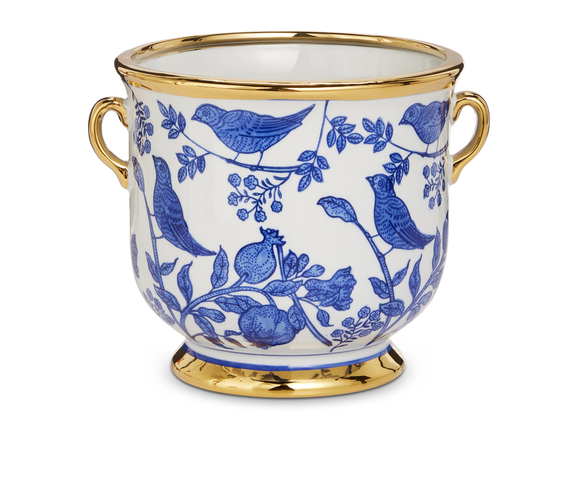 Blue Bird Cache Pot With Handles