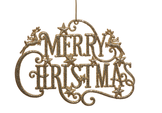 Gold Glitter Merry Christmas Ornament