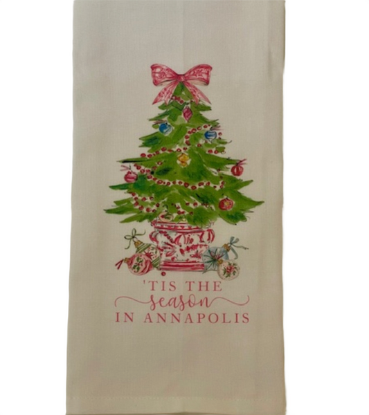 Holiday Hand Towel - Red Ribbon Tree