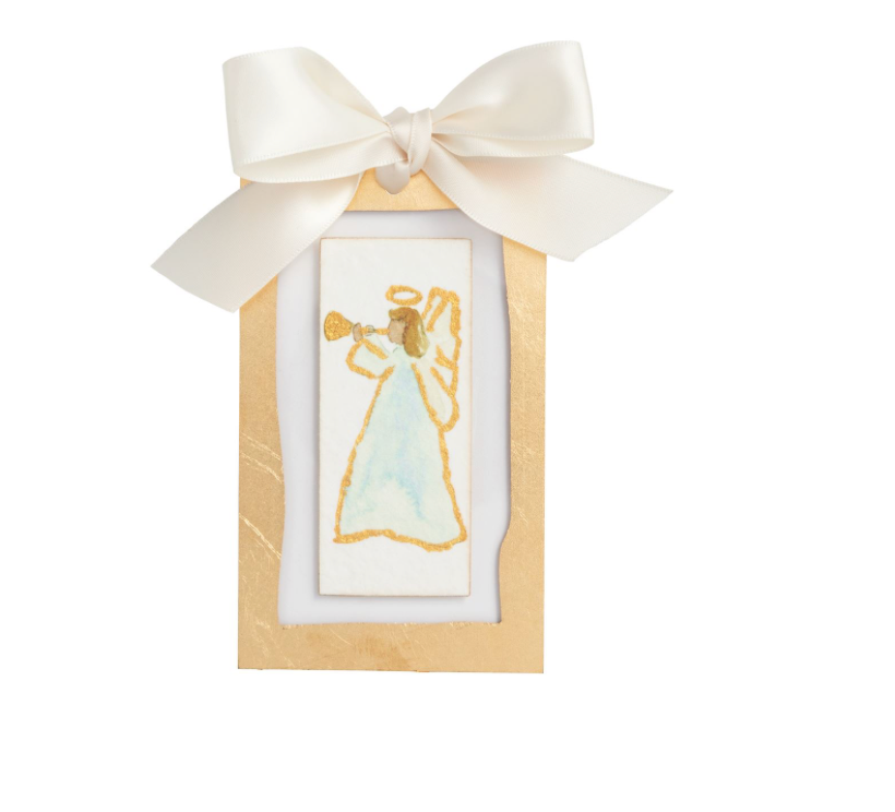 SIDEWAYS ANGEL GOLD PAINTED ACRYLIC ORNAMENT