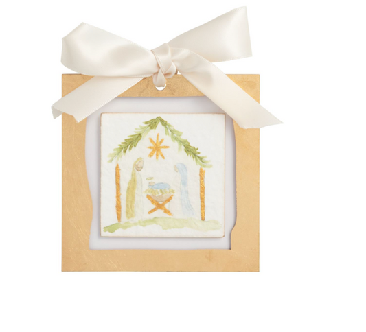 NATIVITY GOLD PAINTED ACRYLIC ORNAMENT