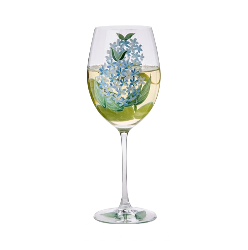 S/4 HYDRANGEA HAND-PAINTED STEMMED WINE GLASSES