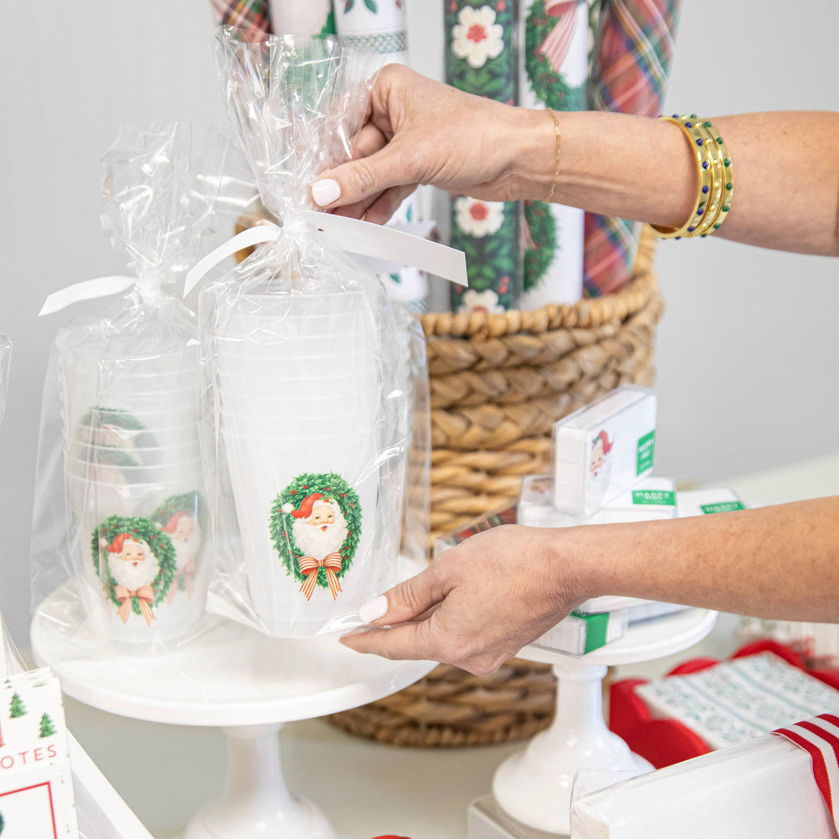 Santa Claus Wreath Shatterproof Cups | Set of 8
