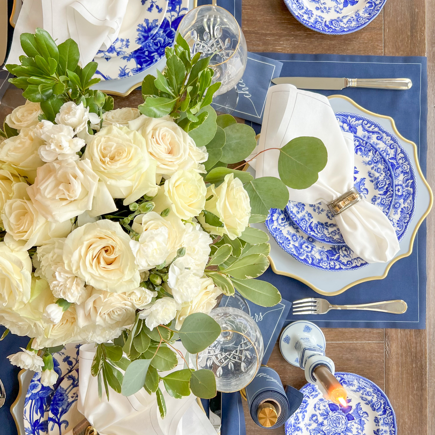 Cotton Cocktail Napkin Roll: Mystic Blue - White "Cheers"