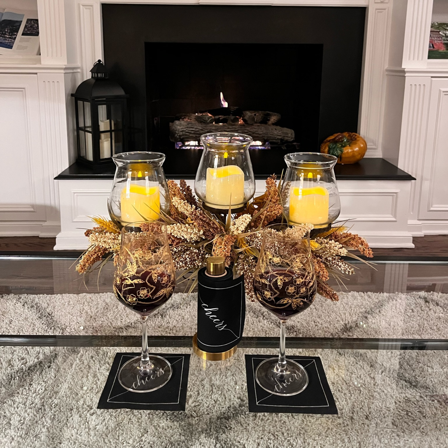 Cotton Cocktail Napkin Roll: Midnight Toast -Silver "Cheers"