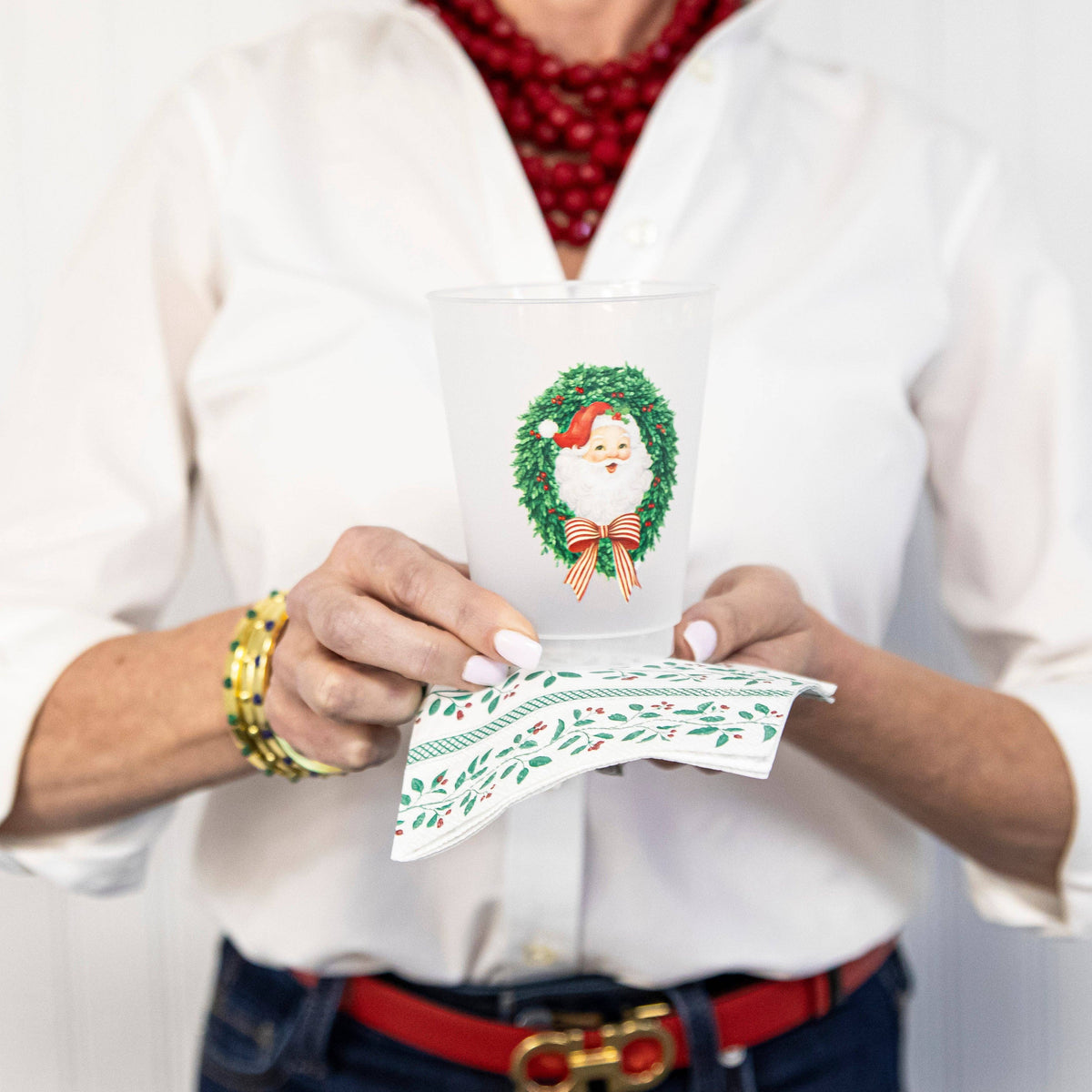 Santa Claus Wreath Shatterproof Cups | Set of 8